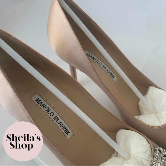 NIB Manolo Blahnik Hangisi 90 Satin Pumps 37 Nude - Picture 7 of 9
